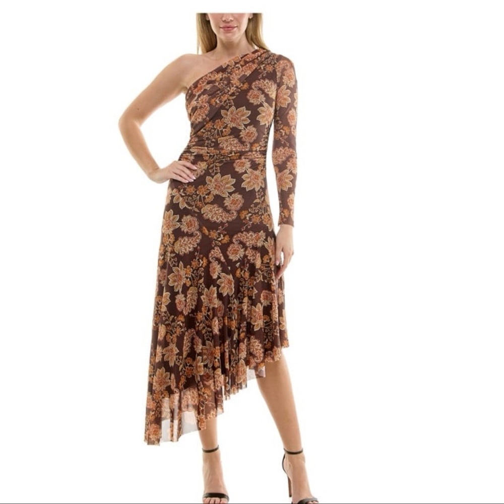 NWT Taylor women’s one shoulder asymptomatic mesh dress size 10
